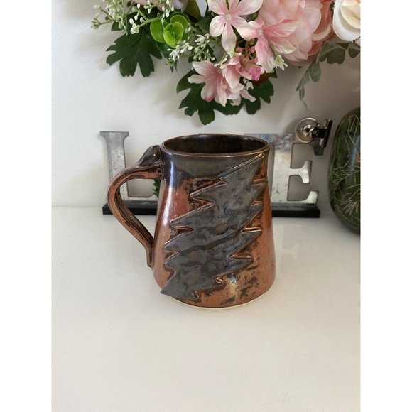 Vintage 1970s Lighting Bolt Brown Ceramic Cup Hand Made Painted‎ Rustic Unique - Picture 12 of 16
